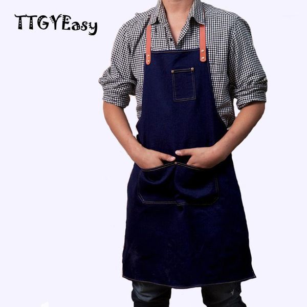 

aprons 2021 apron denim detachable cowboy antifouling uniform for woman men kitchen chef cooking pinafore wq0031