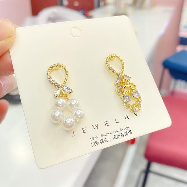 

dangle & chandelier cute girly princess asymmetrical bear temperament earrings trend women jewelry earrring exquisite metal fashion stud, Silver