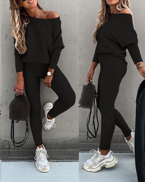 

ladies long sleeve 2 pieces sets women fashion solid outfits spring autumn sets slash neck suits streetwear joggers tracksuit, Gray