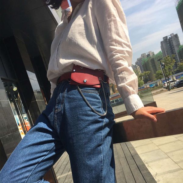 

korean version" new belt, women's personality fashion chain, waist bag decoration, street versatile jeans with thin belt, Black;brown