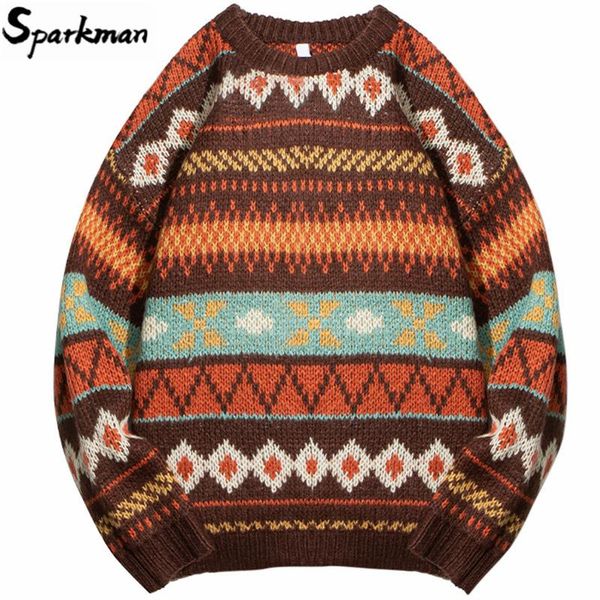 

hip hop mens streetwear harajuku pullover christmas sweater vintage striped knitted sweater cotton loose brown 2020, White;black