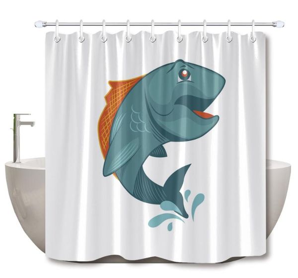 

lb blue fish goldfish carp white shower curtain funny waterproof washable bathroom curtains fabric for art kids bathtub decor