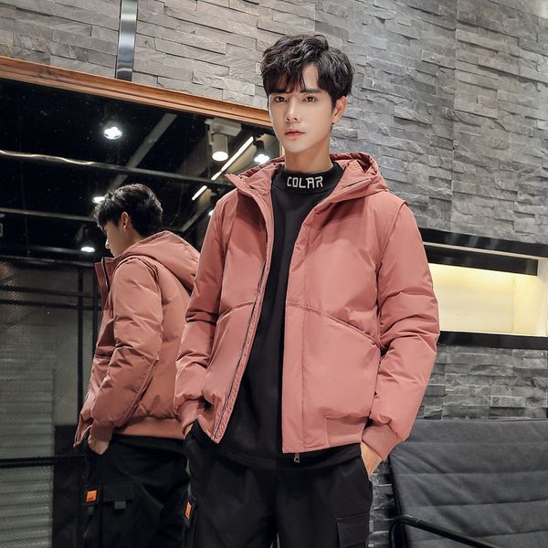 

2020 korean new down jaet short thiened slim coat large hooded casual men's fashion, Black