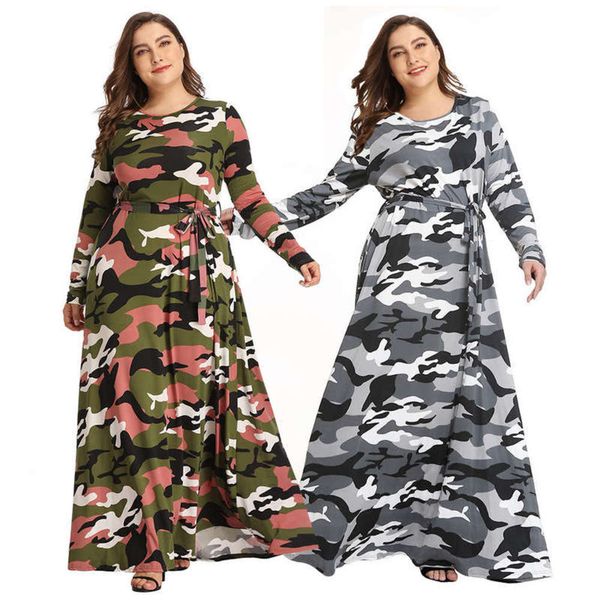 

and autumn new winter women's large fat mm camouflage long dress, Black;gray