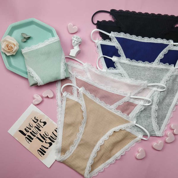 

japanese style lace cotton seamless panties cute soft girls underwear striped patterned briefs women lingerie solid thongs, Black;white