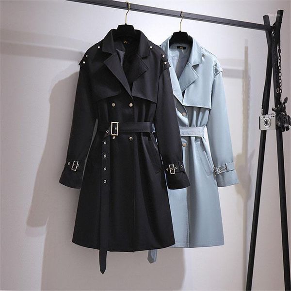 

oversize trench coat women cloak spring autumn double breasted black blue belt long windbreaker plus size 6xl bust 110-150cm1, Tan;black