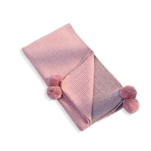 

scarves 2021 winter color matching double-sided hanging beard pom-pom scarf female wool knitted warm shawl dual-purpose, Blue;gray