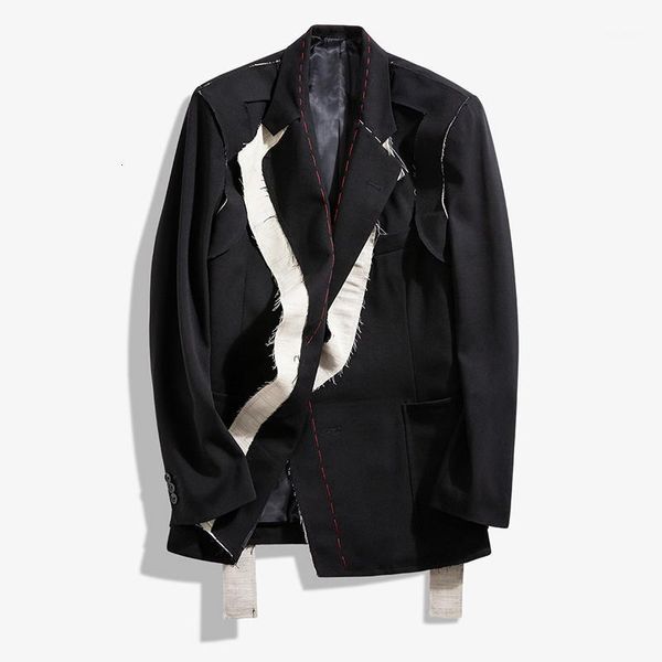 

women's suits & blazers [] women black contrast color burr split blazer lapel long sleeve loose fit jacket fashion spring autumn 2021 1, White;black