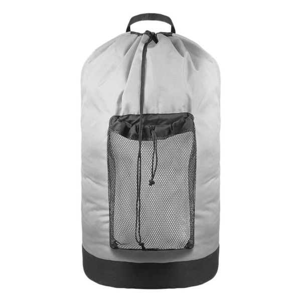 

laundry bag mesh pocket nylon backpack clothes hamper bag with drawstring closure for college travel laundromat