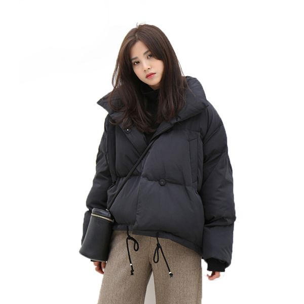 

winter jacket women 2020 90% white duck down parkas loose warm thicken snow short outwear female fashion stand collar overcoat, Black
