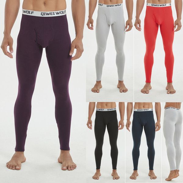 

thermal underwear bottom men winter warm clothes long underwear stretchy pants soft cotton slim thermal leggings, Black;white