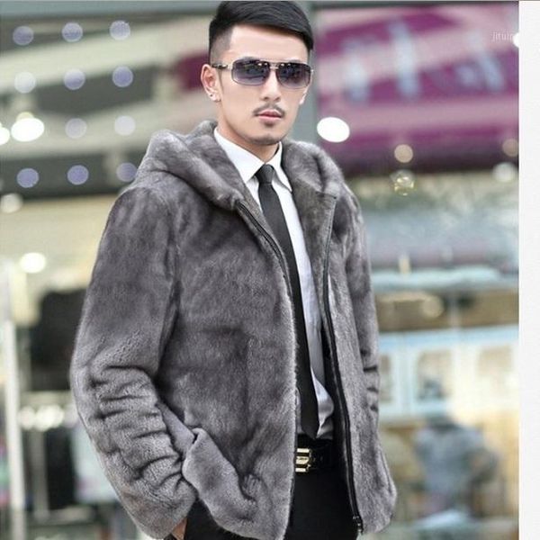 

artificial fur coat 2020 winter men's faux fur coats jacket business formal overcoats with hood plus size xl6701, Black