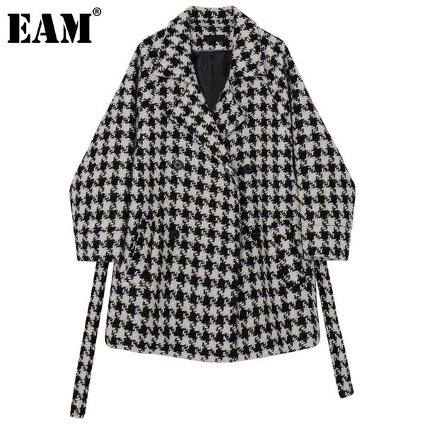 

[eam] loose fit big size black vintage plaid woolen coat parkas new long sleeve women fashion tide autumn winter 2020 1dd0390