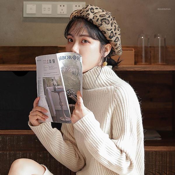 

women's hat fashion beret hat women japanese woolen leopard casual beret pumpkin outdoor painter cap outdoor warmth hats1, Blue;gray