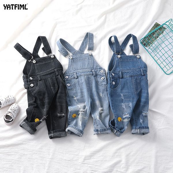 

yatfiml baby boys girls jeans overalls toddler kids denim rompers cute smile cartoon bebe jumpsuit long children pants clothes y200704, Blue