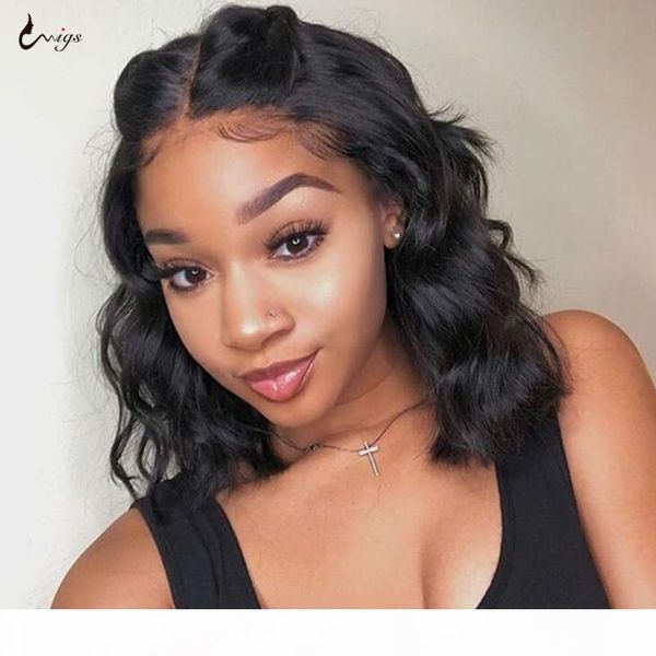 

uwigs short bob wigs body wave wig 13x4x1 lace front human hair wigs brazilian hair remy pre plucked for black women, Black;brown