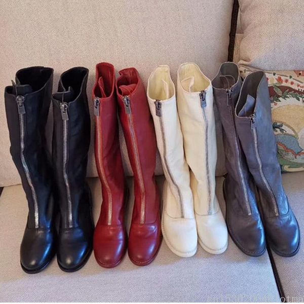 

genuine leather 2020 women winter boots warm and comfortable non-slip waterproof front zipper shallow mouth long boots shoes, Black