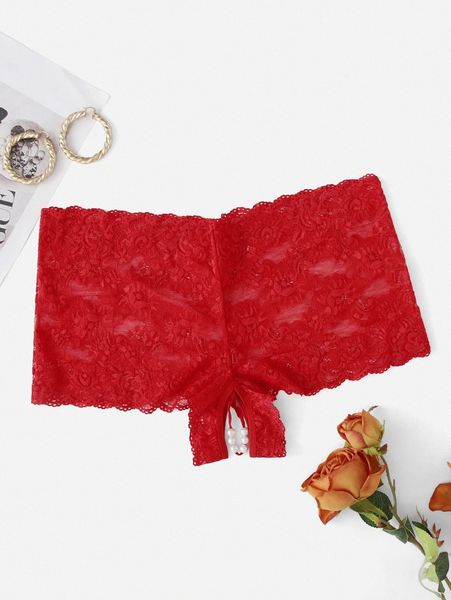 

plus floral lace crotchless panty p0na#, Black;white