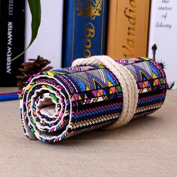 

new 36/48/72 /12 holes canvas wrap roll up pencil bag pen case holder storage pouch writing supplies boy girl art pencil box1