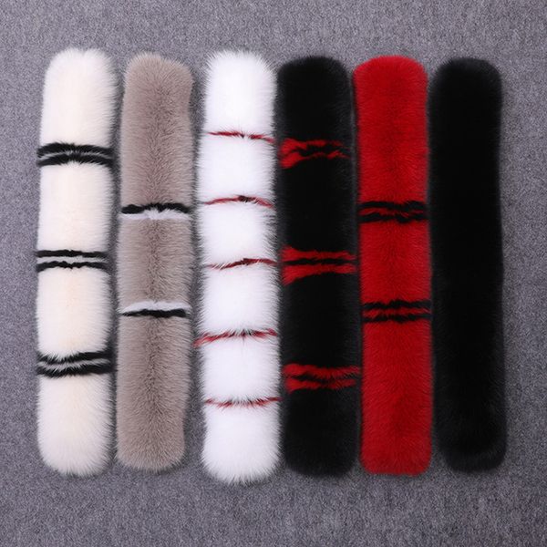 

100% real fox hat strip winter down coat jacket collar for women female neck cap long warm genuine fur scarf 201021, Blue;gray
