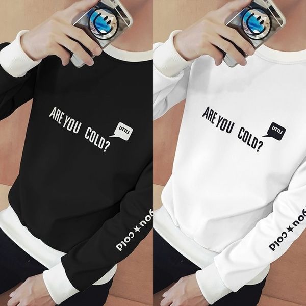 

i73c6 long-sleeved urv men's outer wear clothescoat neck base shirt slim middle clothes autumn round autumn clothes school students urv, Black