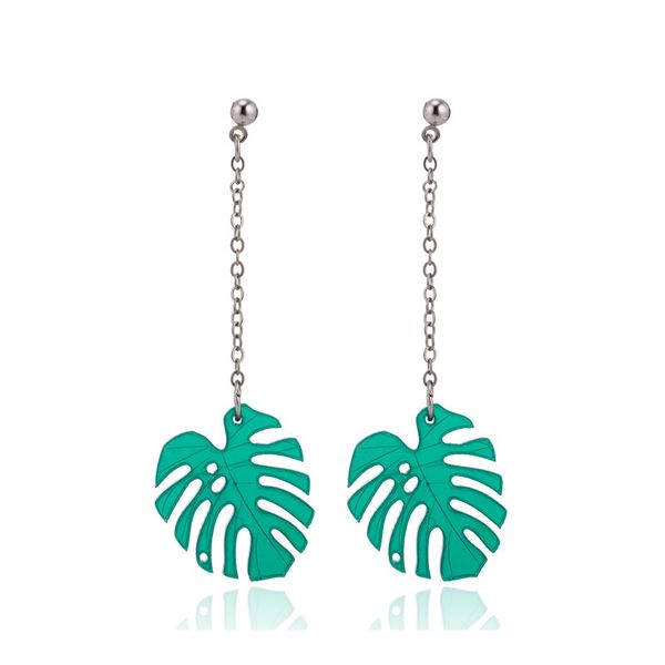

europe and america cross border jewelry simple elegant earrings green maple leaf banana leaf long chain metal alloy earrings wholesale, Golden
