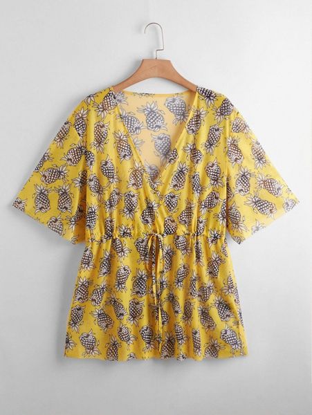 

plus pineapple print cover up x5tx#, Black