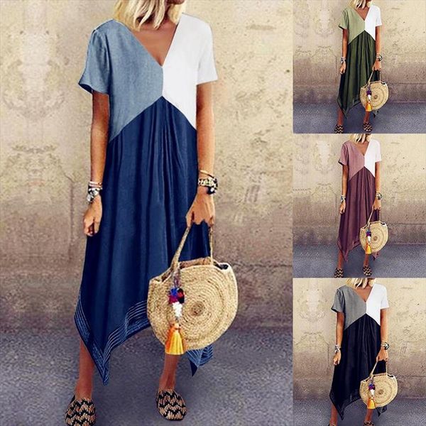 

2020 женщины вскользь свободные платье цвета лета лоскутная boho bow camis befree maxi платье большие размеры большие большие платья мантия, Black;gray