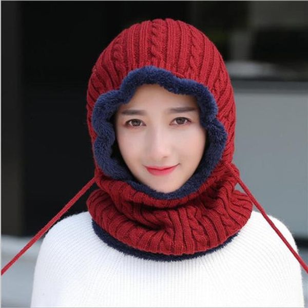 

простая женщина skullies шапочка езда ветрозащитной маска ухо защита балаклав зимних шапок для женщин толстого теплого трикотажного cap jllt, Black;white