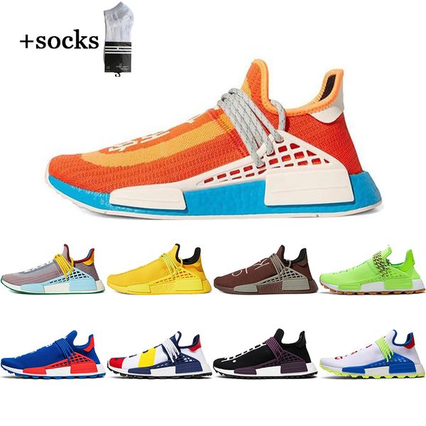 

with socks new human race hu pharrell williams women running shoes white black yellow homecoming mens trainer sports sneakers 36-45, White;red