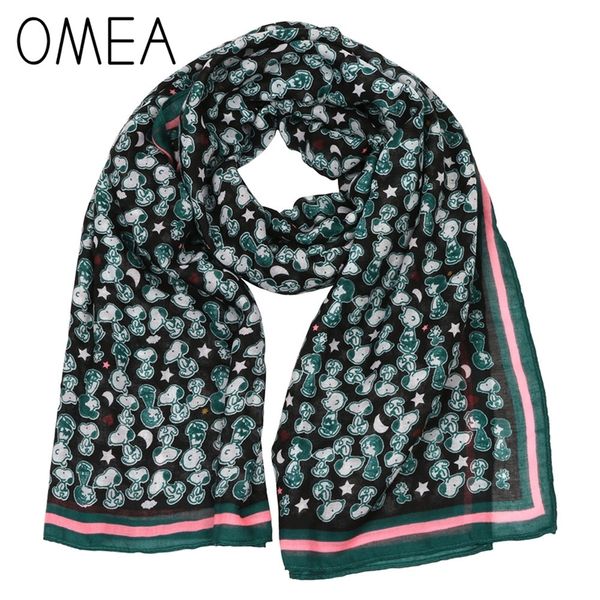 

omea green cartoon dog silk scarf women peanuts shawl wrap winter accessories autumn female pashmina animal print hijab chiffon y201007, Blue;gray