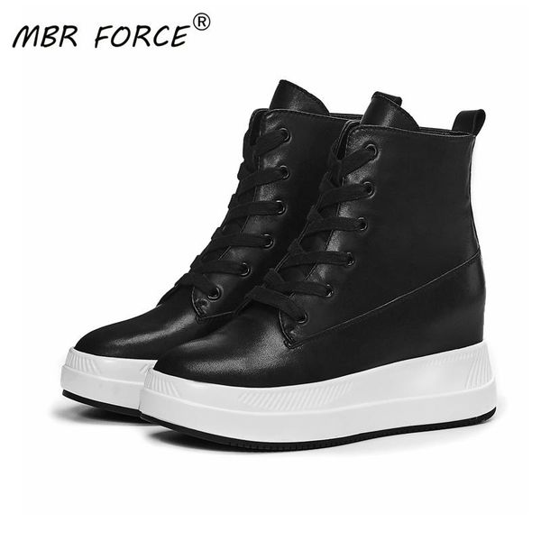 

mbr force моды высокого качества коровьей европейский и американский стиль кружева вверх толстым дном простой и универсальный ботильоны черн, Black