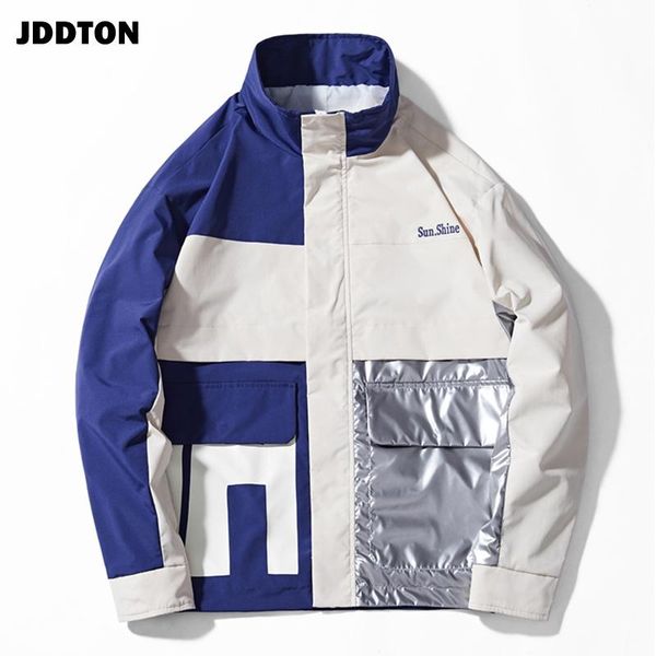 

jddton new spring men's splice standing collar loose jackets male casual streetwear hip hop coat man comfortable clothing je231, Black;brown