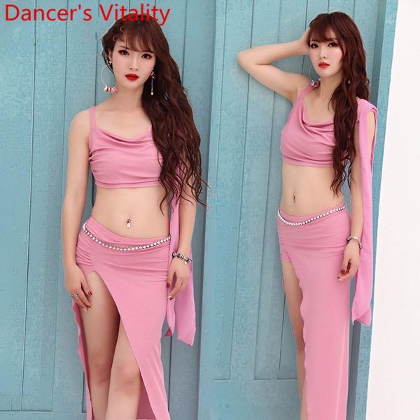 

new belly dancing clothes professional split 2colors sleeveless skirt 2pcs women oriental dance performaner costume1, Black;red