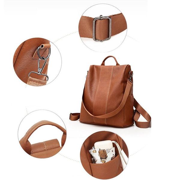 

pu leather backpack women patchwork casual anti-theft backpacks sub sale