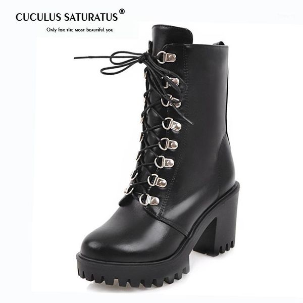 

cuculus big size 34-43 high heels shoes woman motorcycle boots female fashion platform boots in spring autumn 15101, Black