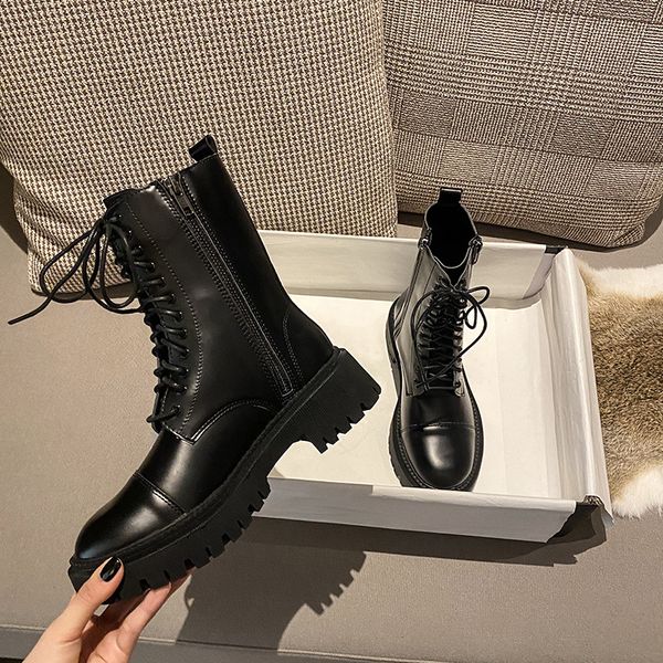 

genuine leather martin boots rubber women's shoes zipper platform shoes woman booties black boots for women bottine femme 200928