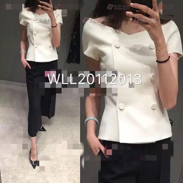 

new double breasted jacket with short sleeves ma3 jia3 peach 1023, Black;white