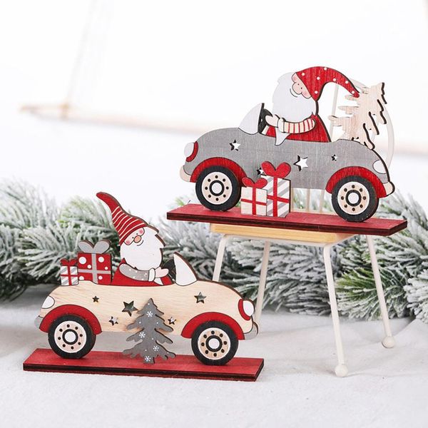 

christmas santa claus with tree drive a car ornaments wooden diy santa xmas tree pendant christmas party decoration kids gift bbypvp