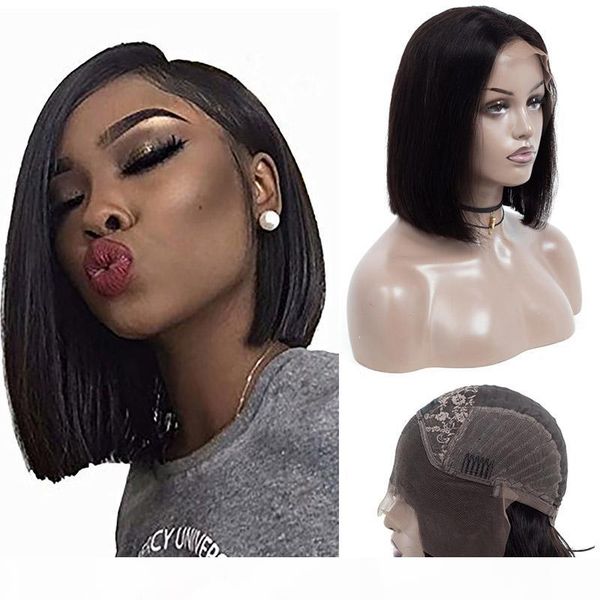 

malaysian straight human hair natural color 613# blonde silky straight bob lace wigs virgin hair products bob wigs short inch, Black;brown