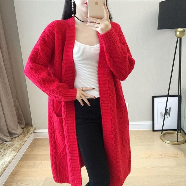 

women long cardigans for autumn winter warm oversize long cardigans poncho korean knit jacket sueter mujer solid 2020 coat, White