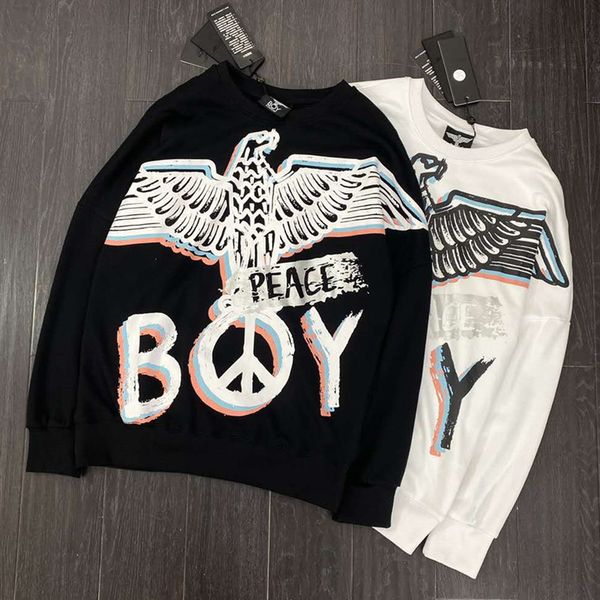 

long wear men's eagle women's boy neck trendy three-color anti-war and loose autumn large sweater trendy couple sleeve size t-shir, Black