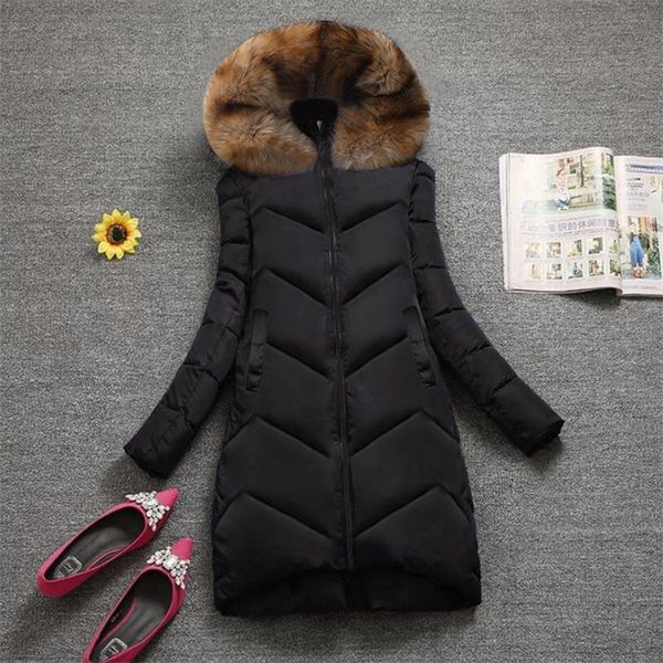 

размер s-7xl plus женщин вниз куртки вскользь хлопка зимы женщин куртки hoodie длинные ветровки меховой воротник теплая женская куртка пальт, Black