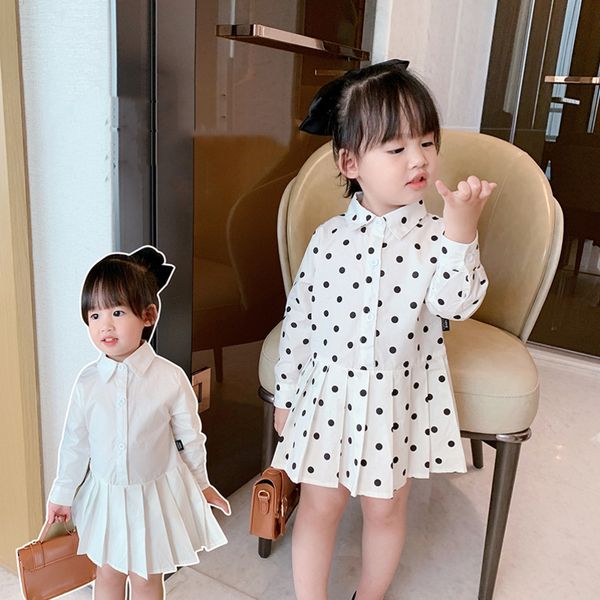 

ins spring autumn kids little girls dresses korean style polka dot turn-down collar lovely cotton, Red;yellow