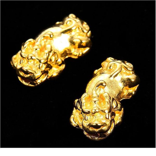 

4pcs gold alloy wealth beads chinese feng shui pixiu loose beads for jewelry bracelet diy bead craft making acc jllrgz, Black