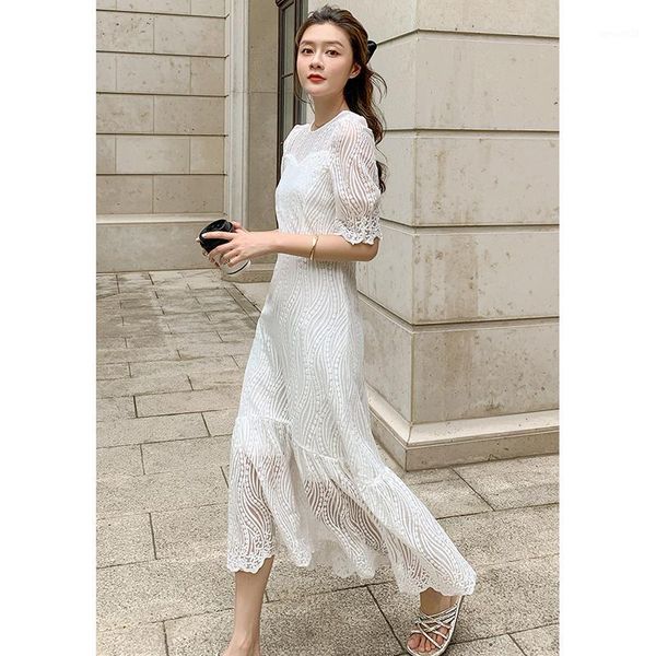 

casual dresses women long white lace wrap dress summer 2021 runway elegant korean party night vintage vacation dresses1, Black;gray