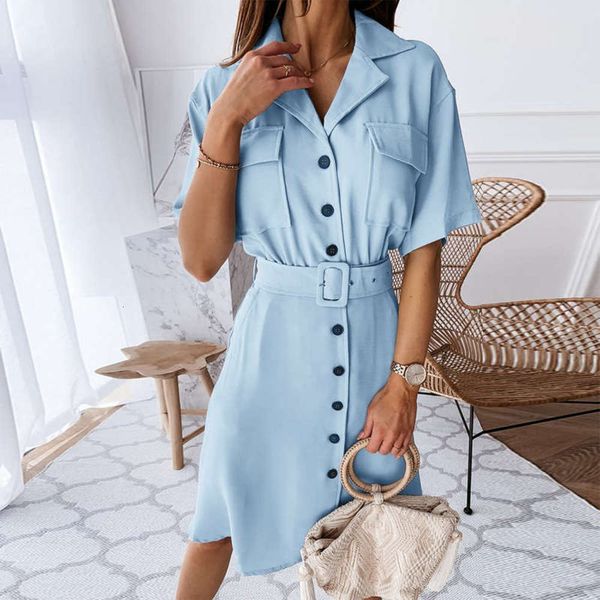 

women's up belt pocket shirt elegant button dress, Black;gray