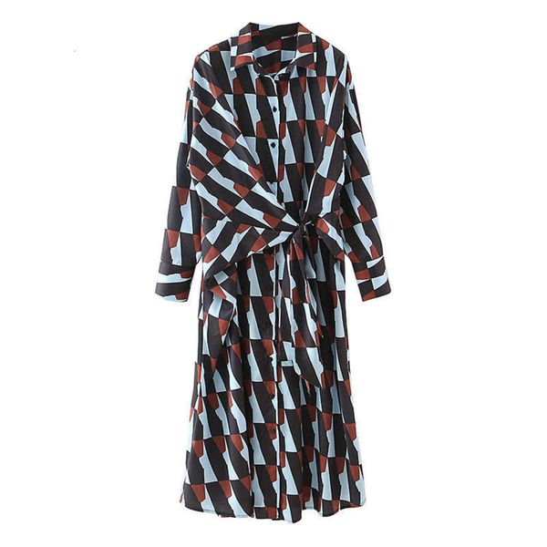 

women's autumn printed 2020 new fashion bow long sleeve dress, Black;gray