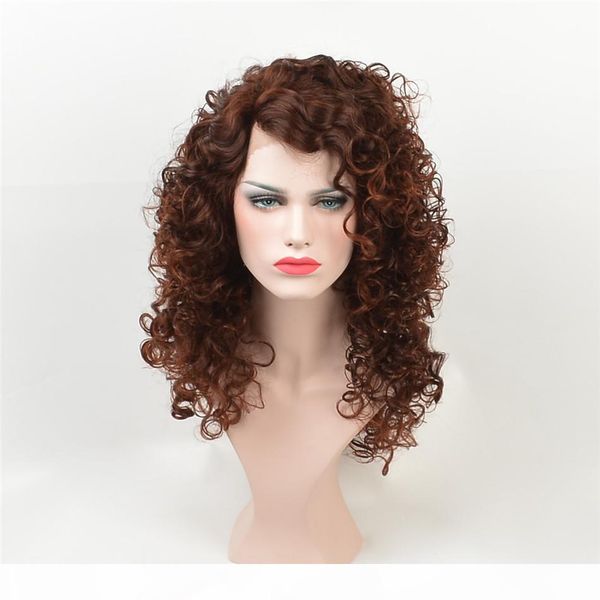 

foafrican american fashion wig fashion hair wigs lace front wigs dark brown curls lace front wigs long curlyhair kabell wig freight, Black;brown