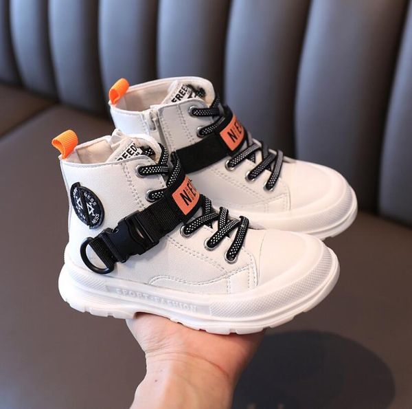

children fashion winter autumn kids shoes rubber martin toddler leather botas boys girls waterproof plush snow boots, Black;red